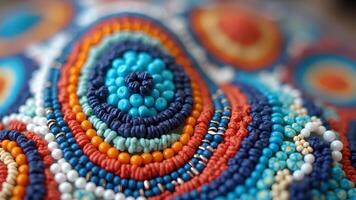 Vibrant handmade beaded artwork featuring intricate concentric circles and mesmerizing colorful patterns conveying a sense of artisanal skill photo