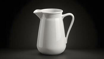 Isolated White Ceramic Pitcher on Dark Background for Kitchenware Product photo