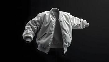 Isolated Bomber Jacket Floating on Black Background for Fashion Design photo
