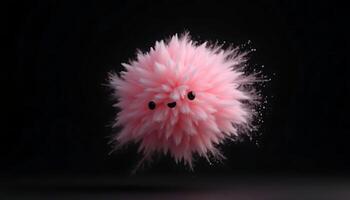Cute Pink Fluffy Ball Character with Happy Face on Dark Background photo