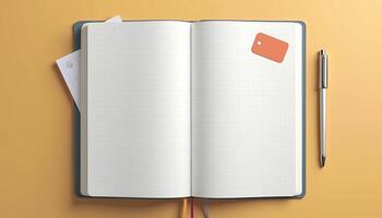 Open Notebook Journal with Blank Pages and Pen Ready for Writing photo