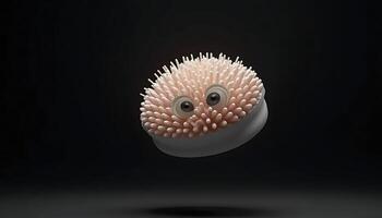 Whimsical Bath Brush with Googly Eyes Floating on Dark Background photo