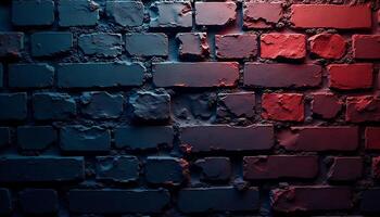 Textured Brick Wall Background with Blue and Red Lighting Effect photo