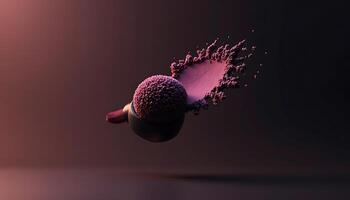 Makeup Brush with Powder Explosion on Dark Background for Cosmetics photo