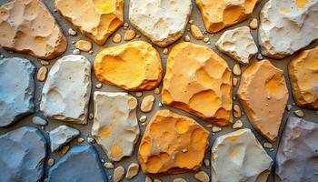 Stone Wall Texture with Orange and Gray Rocks Perfect for Background photo
