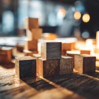 Wooden blocks on a table photo