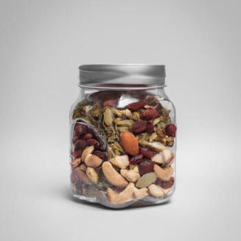 A jar filled with nuts and seeds photo