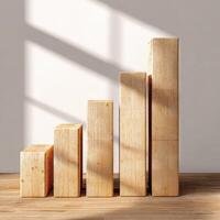 A wooden bar graph is sitting on top of a wooden table photo