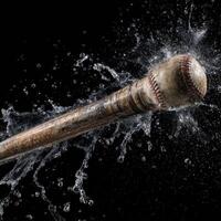 Baseball bat splashing water on black background photo