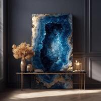 Blue agate wall art in a room with gold accents photo