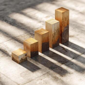 A row of wooden blocks with a graph on them photo