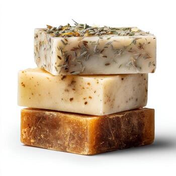 Three different types of soap on a white background photo