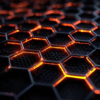 Black and orange hexagonal pattern on a black background photo