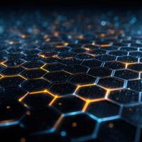 A close up of a hexagonal pattern of glowing lights photo