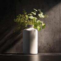 A white vase with plants in it photo