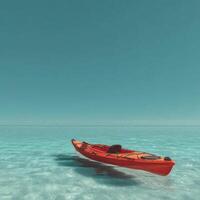A red kayaks floating in the ocean photo