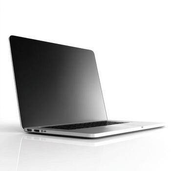 A laptop computer is shown on a white surface photo