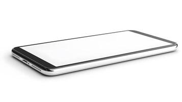 A silver and black smartphone on a white surface photo