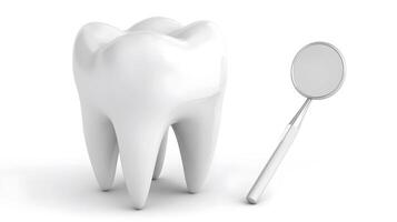 A tooth and a toothbrush on a white background photo