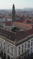 Aerial Vertical View Tower of Clerigos in Porto, Portugal video