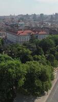 Aerial Beautiful architecture of Porto with red roofed, old buildings and flying birds, Portugal video