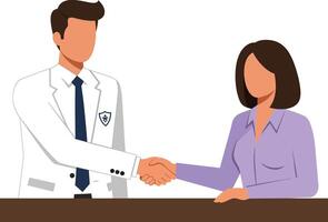 Doctor and woman shaking hands in professional medical consultation setting illustration vector