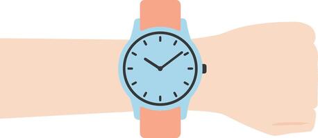 Wristwatch on human arm with simple analog display and pastel strap in minimal style vector