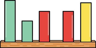 Colorful bar chart infographic with green, red, and yellow bars on wooden base for data visualization and analysis vector