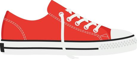 Red canvas sneaker shoe with white laces and rubber sole isolated on white background casual footwear vector