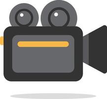 Vintage style movie camera icon with simple flat design and shadow effect for multimedia and film production use vector