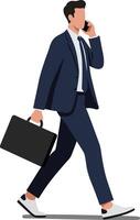 Businessman walking and talking on phone with briefcase in formal suit and sneakers illustration vector