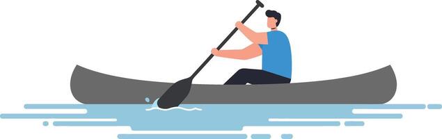 Man paddling canoe on calm water outdoor activity natural exercise in peaceful environment vector