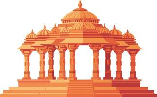 Ornate ancient Indian temple architecture with intricate pillars and grand dome structure in vibrant orange hues vector