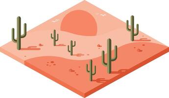 Desert landscape with green cacti and setting sun in warm tones illustration vector