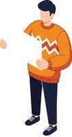 Man wearing orange sweater holding blank white paper standing isolated illustration in casual style vector