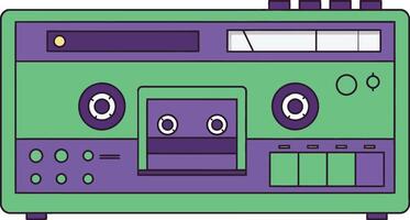 Retro cassette tape recorder with green and purple colors vintage music device illustration vector