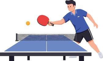Young man playing table tennis hitting ball with paddle during indoor sport activity vector