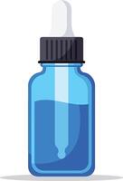 Blue glass dropper bottle with black cap isolated on white background for essential oils or medicine container packaging design vector