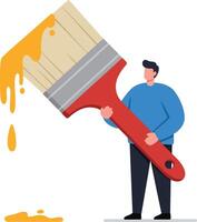 Man holding large paintbrush dripping orange paint in minimalistic style digital illustration vector