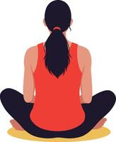 Woman with ponytail in red top practicing seated yoga meditation exercise indoors calm atmosphere vector