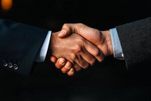Handshake Between Two Business Professionals During a Formal Meeting in a Dimly Lit Office photo