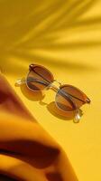 Stylish Sunglasses Resting on Vibrant Yellow Fabric Under Natural Light photo