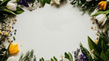 Elegant Floral Arrangement With Colorful Flowers and Greenery on White Background photo