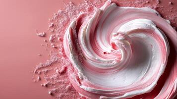 Swirling Pink and White Meringue on a Pink Background With Powdered Sugar Dust photo