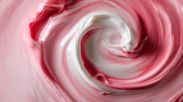 Swirling Mixture of Pink and White Cream in a Bowl During Preparation. photo