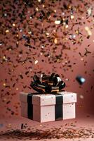 Colorful gift box with confetti photo