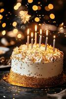 Birthday cake with candles and sparklers photo