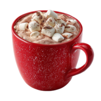 Red mug filled with hot chocolate and marshmallows winter holiday treat isolated on transprint background png