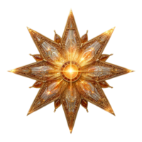 Golden starburst ornament with intricate details for festive designs isolated on transprint background png