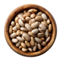 Pinto beans in wooden bowl close up for food and healthy eating concept isolated on transprint background png